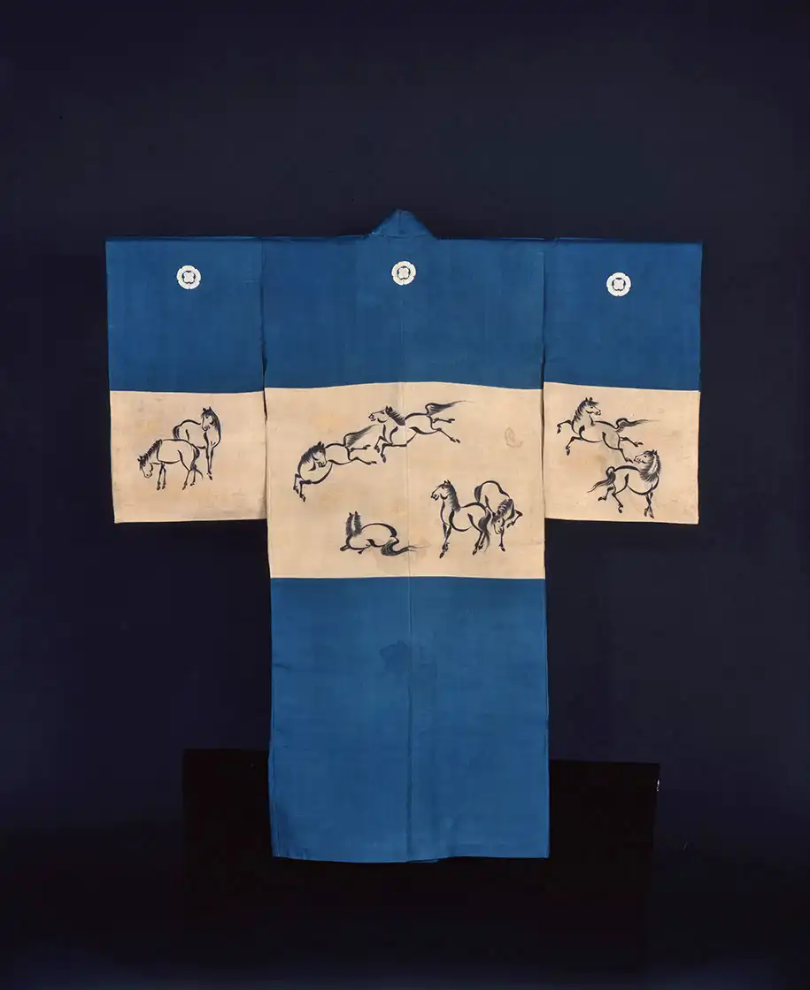 「納戸平絹地腰替り馬模様着物」 明治時代 19世紀