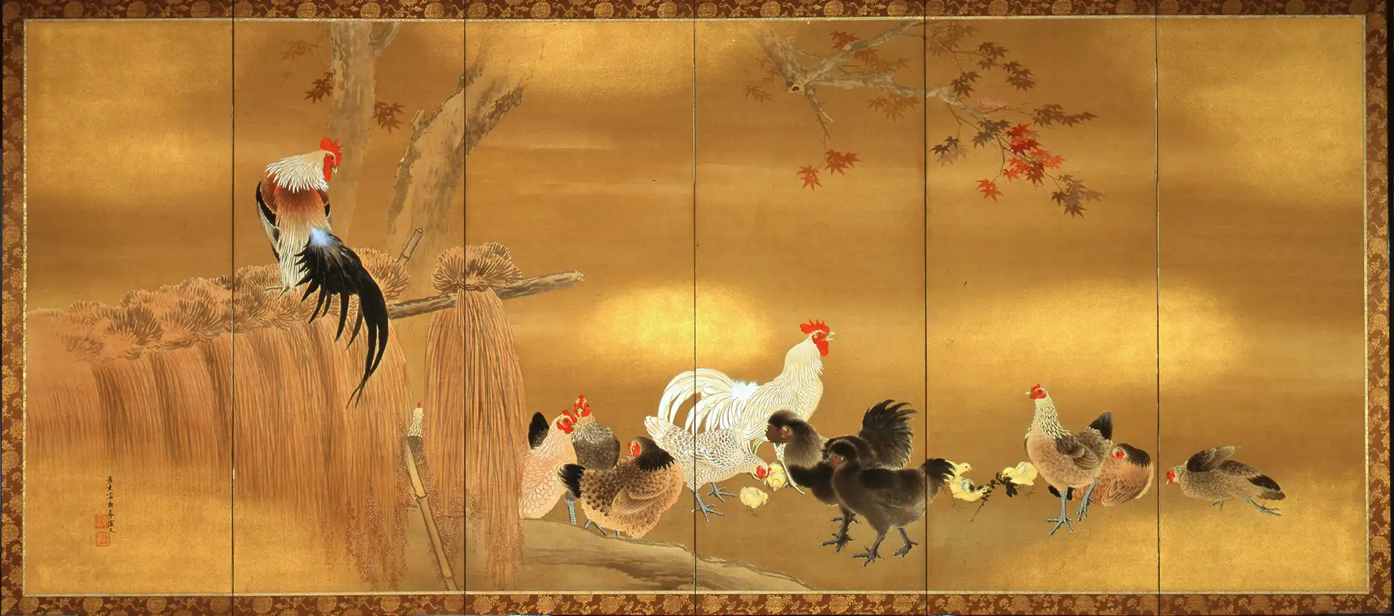 今尾景年「群鶏図」（左隻）　明治～大正時代　19～20世紀